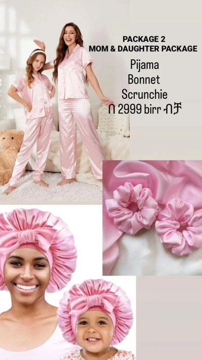 mom & daughter pijama , bonnet & Scrunchie